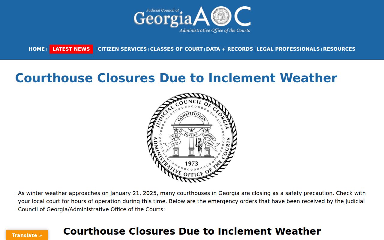 Georgia court closures and weather information