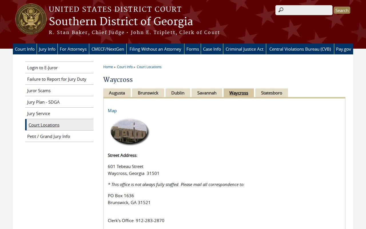 Southern District of Georgia Waycross Division federal court page