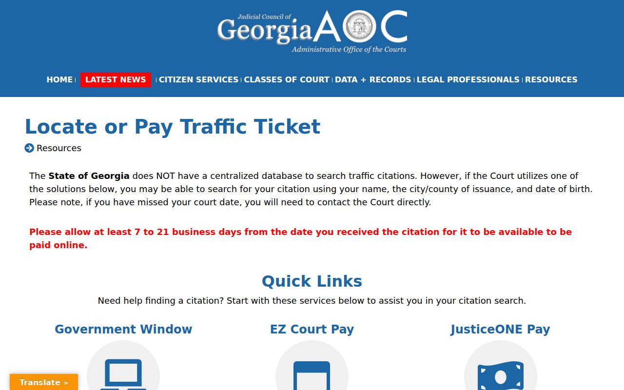 Georgia Courts traffic ticket locator warning for Atkinson County citations