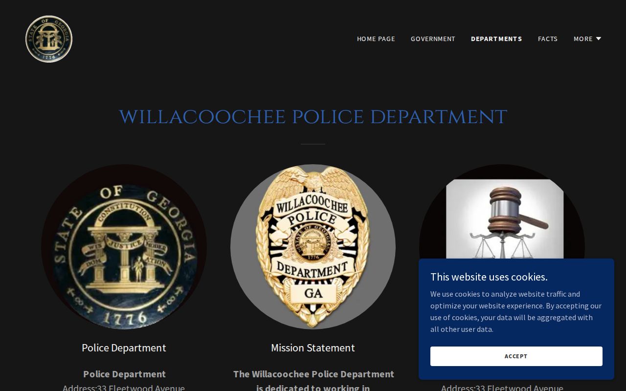 Willacoochee departments page showing City Court contact information